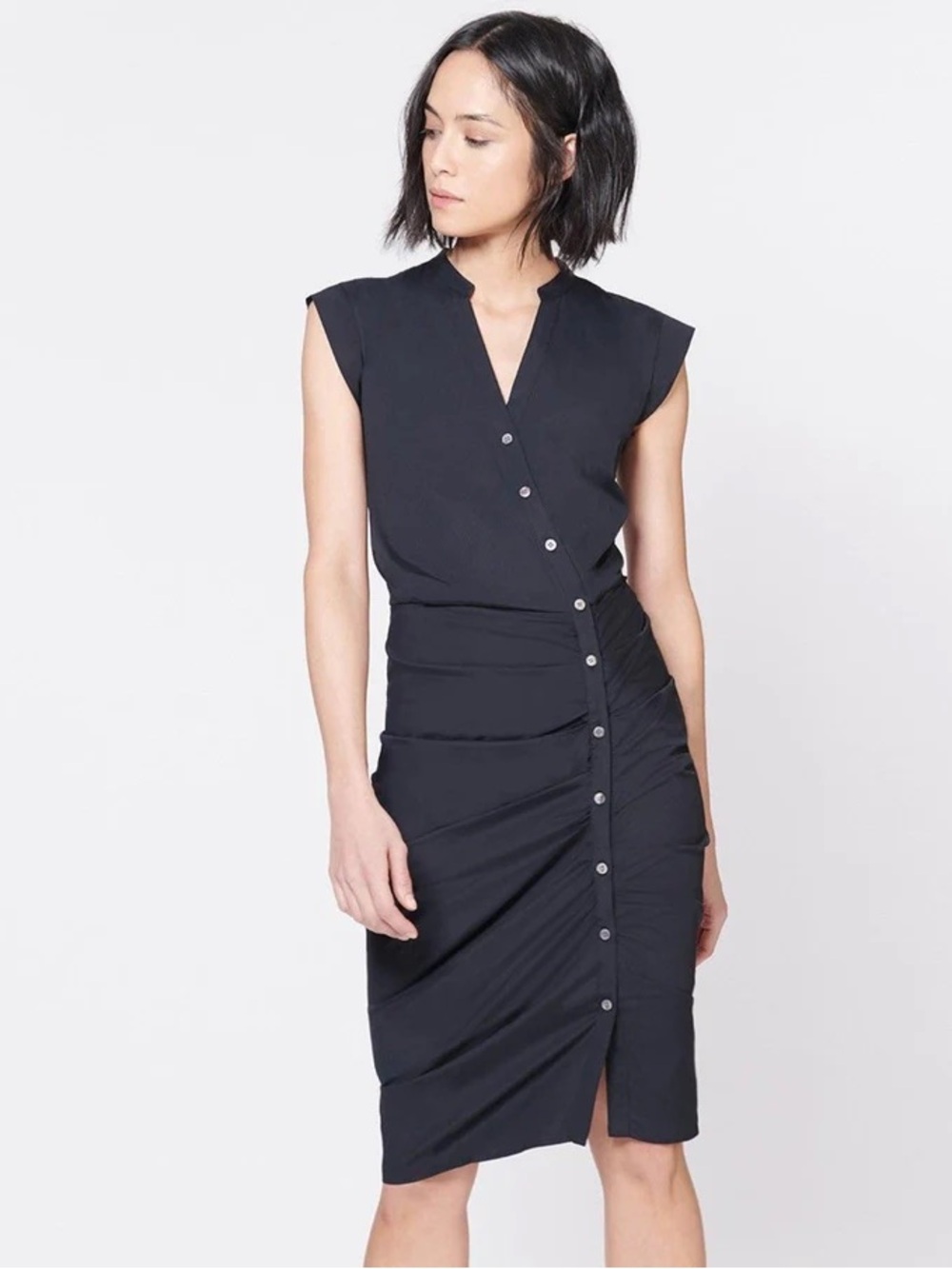 Veronica Beard Navy Ruched Sleeveless Shirt Dress Size 0